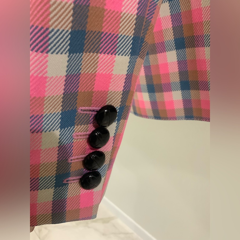 Smythe Box Pleat Tailored Check Blazer Pink sz 6 US - Picture 6 of 8
